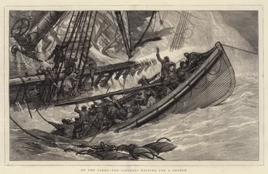 Am Strand, das Rettungsboot wartet auf eine Gelegenheit